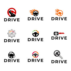 Set of Steering wheel logo. Automobile steer wheel illustration on white background