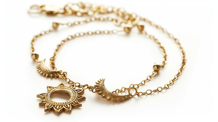 Fototapeta premium Anklets Featuring Miniature Sun and Moon Charms on white background.PNG