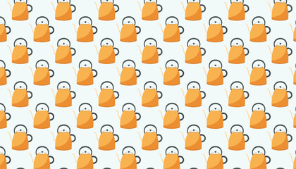 Seamless pattern with kettles on a blue background.