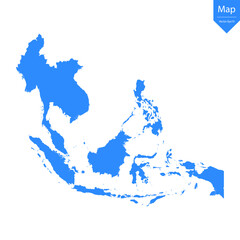 Blue map of Southeast Asia isolated on white background. Vector illustration eps10.	
