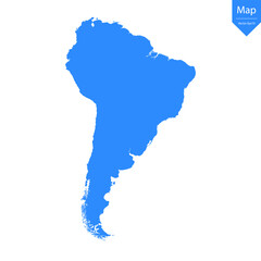 Blue map of South America isolated on white background. Vector illustration eps10.	
