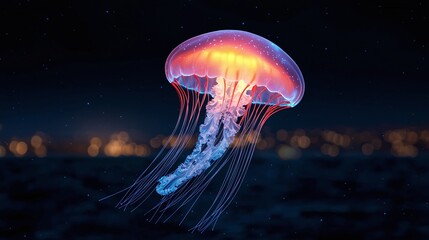 Bioluminescent Jellyfish Night Ocean Glow