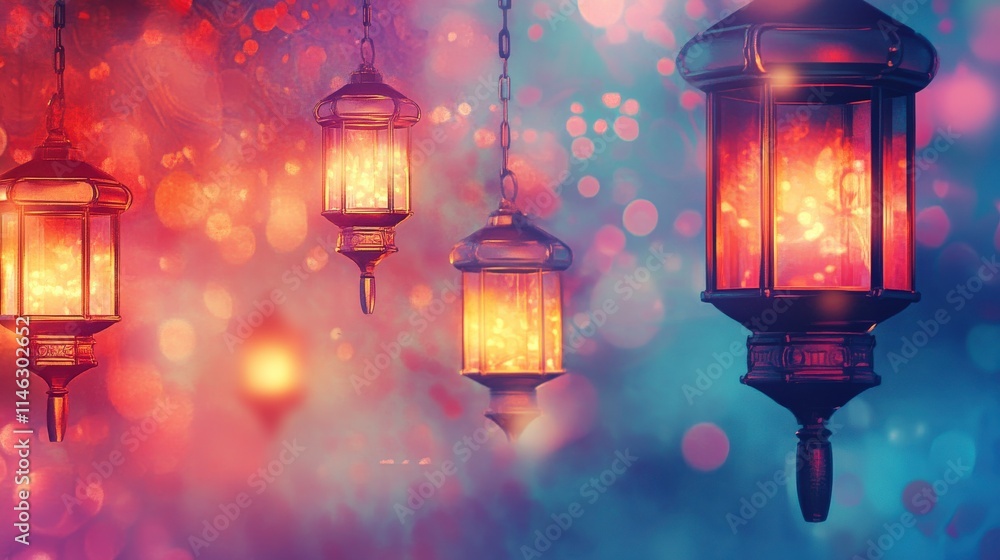 Aufkleber beautifully lit lanterns against a colorful bokeh background creating an enchanting atmosphere for f