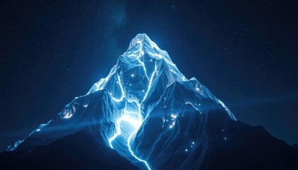 Obraz premium 4K HD Wallpapers Massive Crystal Mountain Glowing Brightly Under A Dark, Starry Sky. Desktop Wallpaper HD. HD Backgrounds