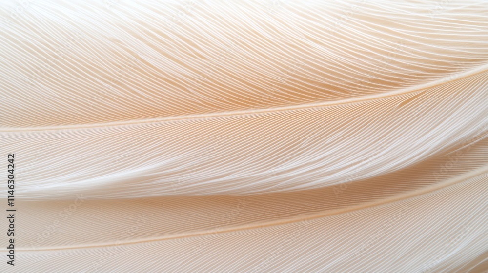 Poster close-up of soft, pale cream feathers, showing delicate texture and subtle curves.