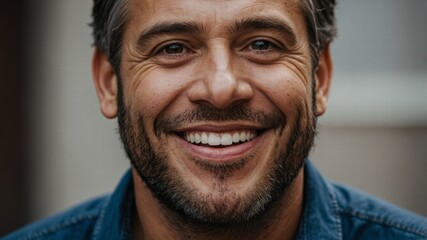 Studio, face and smile of man, fashion and confidence in mockup space, pride and cardigan in winter. Blue background, portrait and person in Miami, happy and comfortable in clothes, joy and jersey
