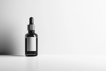 Minimalist serum bottle display in studio with standard white background close-up perspective ideal for beauty and skincare product imagery