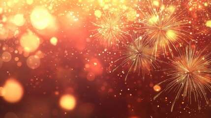 Obraz premium Festive Chinese background. New Year asian backdrop with gold fireworks. Red vector holiday banner