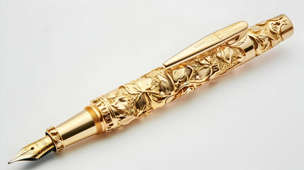 Naklejka premium Ornate Gold Fountain Pen Product Photo