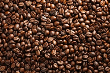 Fototapeta premium Big pile of fresh roasted coffee beans. Image illustrated food for advertisement