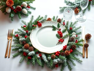 "Christmas & New Year Festive Table Setting - Round Porcelain Plate