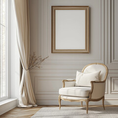 Classic Living Room with Empty Frame on the Wall