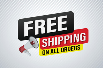 Obraz premium Free shipping all orders tag. Banner design template for marketing. Special offer promotion or retail. background banner modern graphic design for store shop, online store, website, landing page