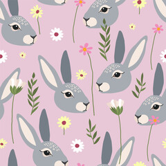 seamless pattern with grey rabbit in colors