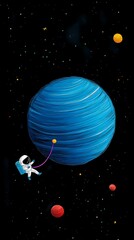 Space planet and astronaut illustration poster background