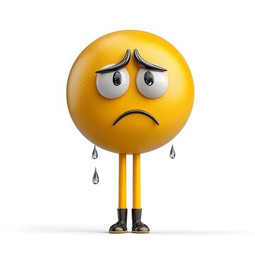 Sad Yellow Emoji with Tears and Lonely Expression in 3D Style