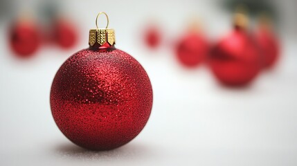 Close-up detail of a red Christmas ornament with a shiny finish