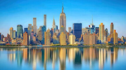 Fototapeta premium Midtown Manhattan Skyline Reflected In Calm Water