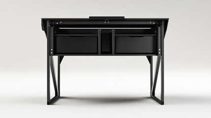 Modern Black Desk With Two Drawers And Built In Storage