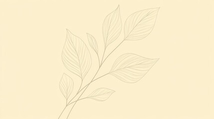Minimalist beige line art leaves on a pale yellow background.
