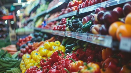Fresh produce displayed on supermarket shelves