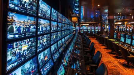 casino surveillance room with multiple monitors
