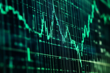 Obraz premium Financial market trends illustrated through green data graphs and analytical visuals