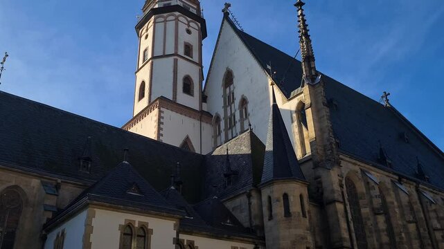 St, Thomas Church in Downtown Leipzig, Germany on Sunny Day