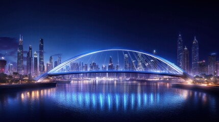Obraz premium dubai cityscape night view with modern bridge