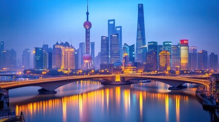 Fototapeta premium shanghai skyline at dusk