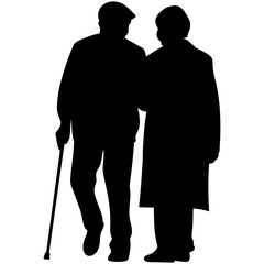 Elderly Couple Silhouette. Vector silhouettes of elderly couples.