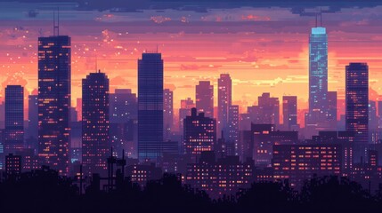 Fototapeta premium pixel art cityscape sunset