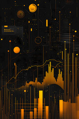 create a dark background, elements representing trading on the stock exchange participate in the background design