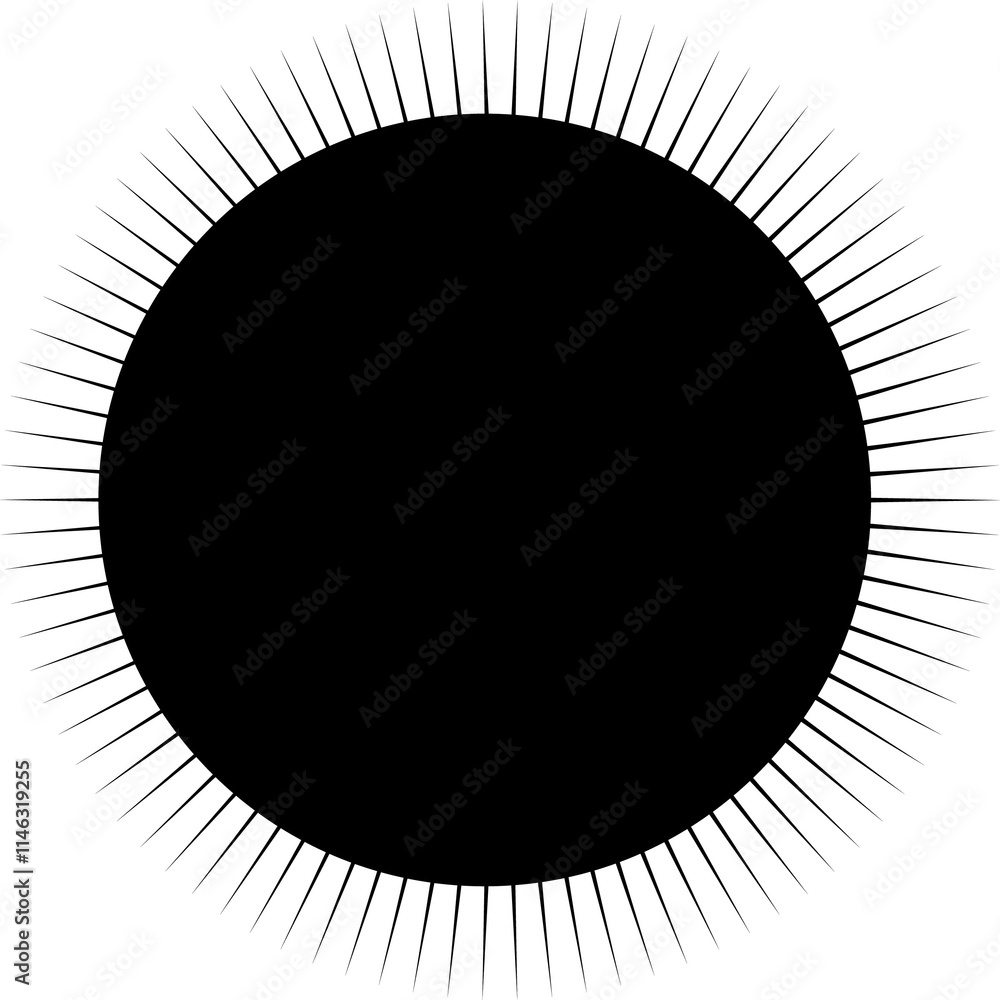 Poster geometric circle design element with radial lines. abstract shape with rays, beams