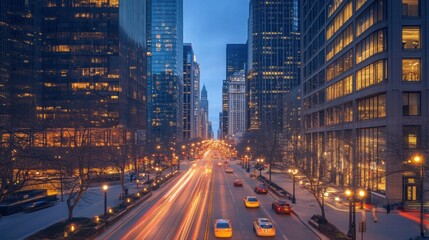 Naklejka premium city street at night with traffic lights