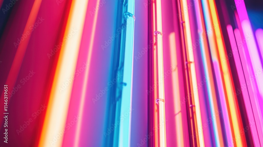 Poster vibrant neon lights in a colorful arrangement, creating a dynamic visual effect.