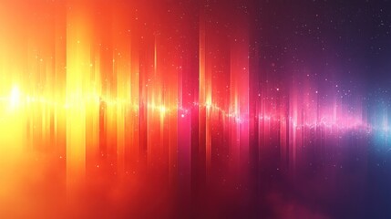 Vibrant soundwave visualization with colorful gradients and sparkles.