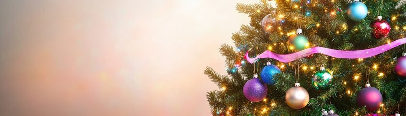 Fototapeta premium A beautifully decorated Christmas tree with colorful ornaments and soft lighting.