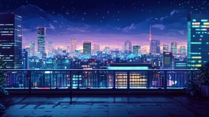 night city rooftop view