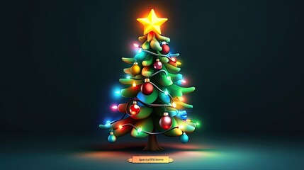 A colorful Christmas tree adorned with lights and ornaments, topped with a glowing star.