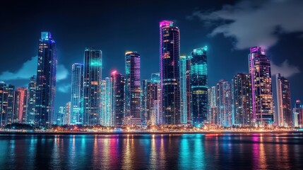 vibrant night cityscape skyline