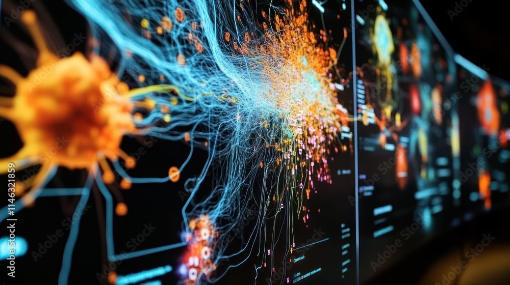 Poster visualization of neural networks with colorful data points and connections.