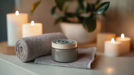 spa relaxation  grey face mask and candles