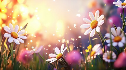 Beautiful field of daisies blossoming with sunlight creating a vibrant atmosphere