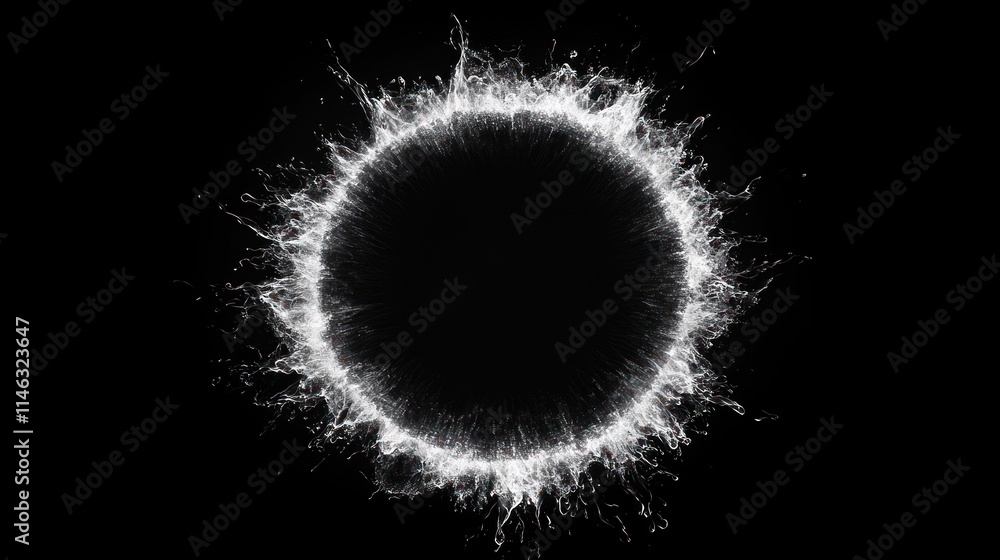 Poster a circular splash effect resembling a halo against a black background.