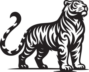Obraz premium tiger, tiger logo vector, tiger vector illustration, tiger silhouette vector black and white full body eps file