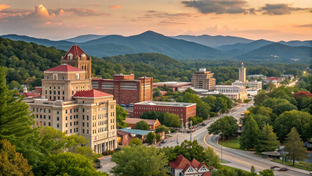 A historic city skyline nestled in a mountain valley, perfect for promoting tourism and showcasing the city's rich heritage