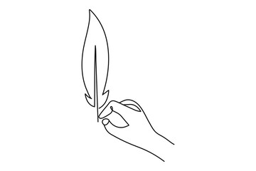 Bird feather continuous single line art and isolated outline vector illustration
