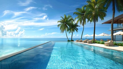 Fototapeta premium Swimming pool in luxury resort near ocean
