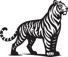 Obraz premium tiger, tiger logo vector, tiger vector illustration, tiger silhouette vector black and white full body eps file